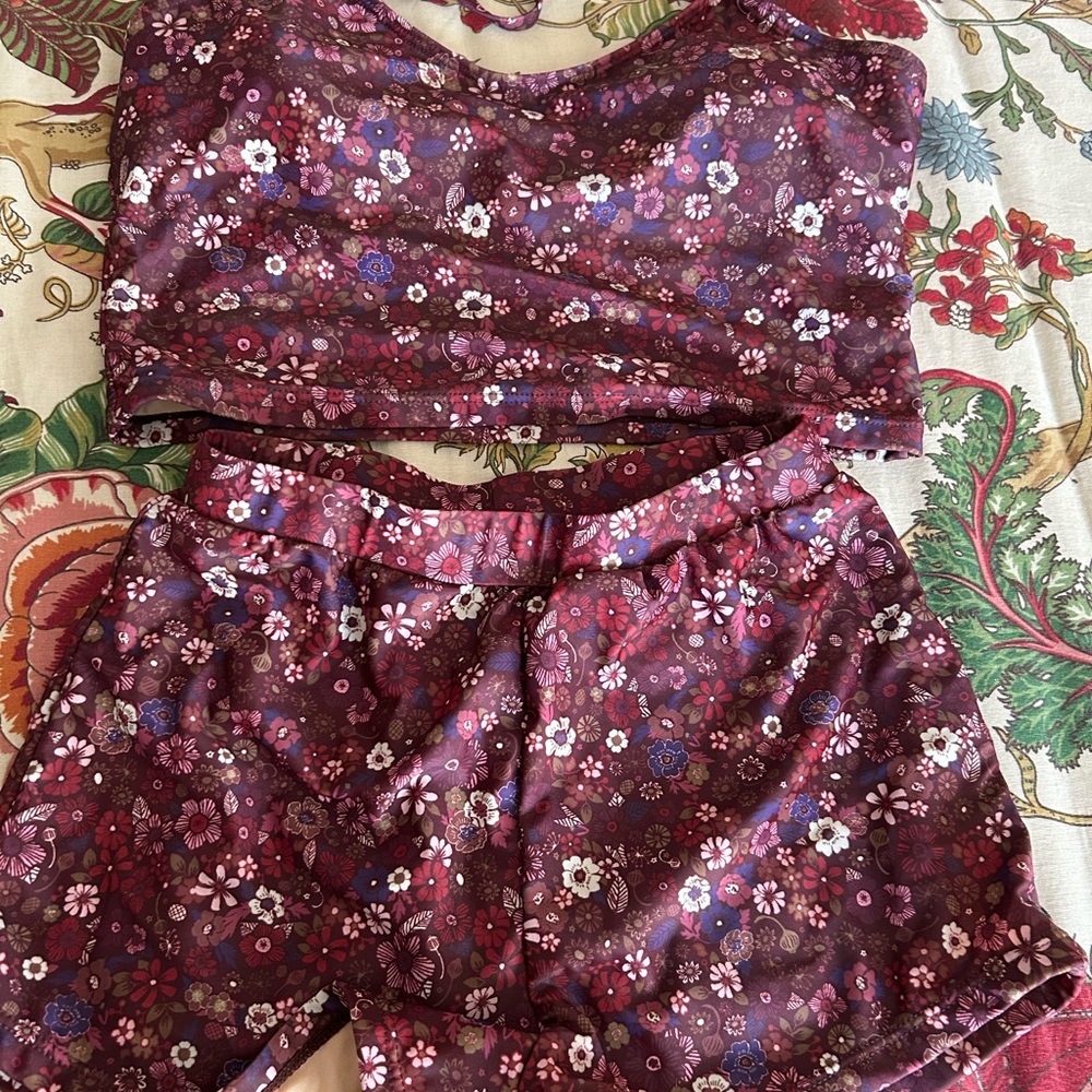 Purple Swim  Set with Floral Print and Soft Fabric